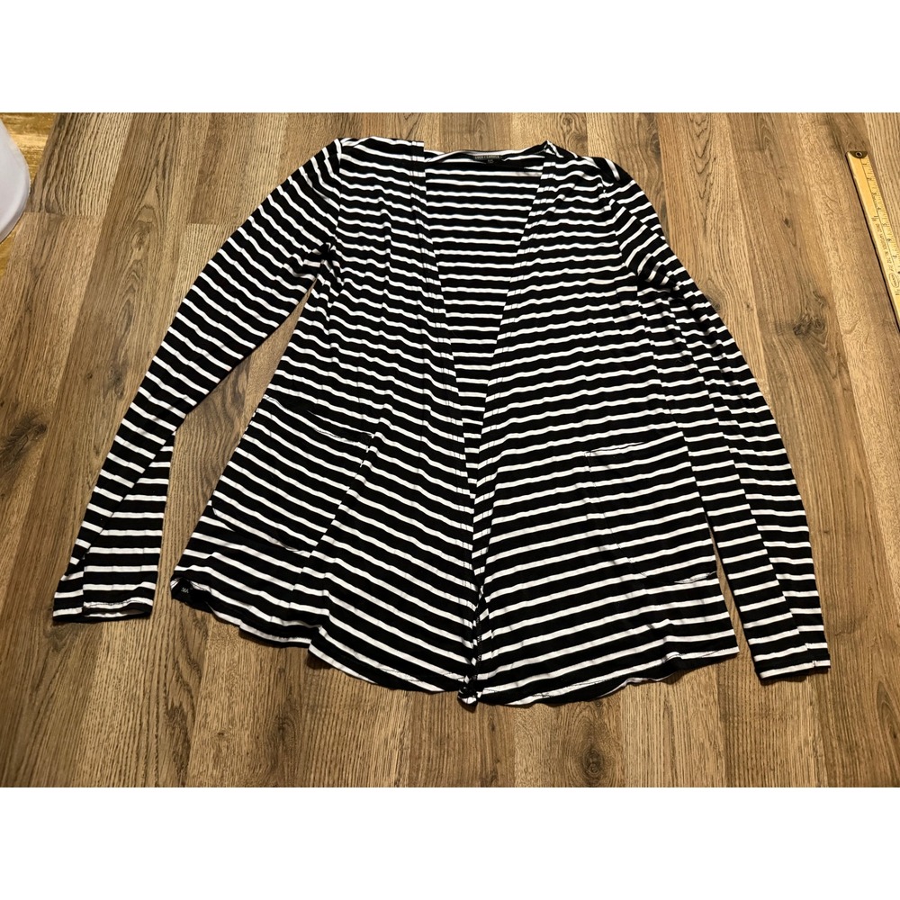 Coco + Carmen Sweater Womens Size S/M Black White Striped Open Front Long Sleeve
